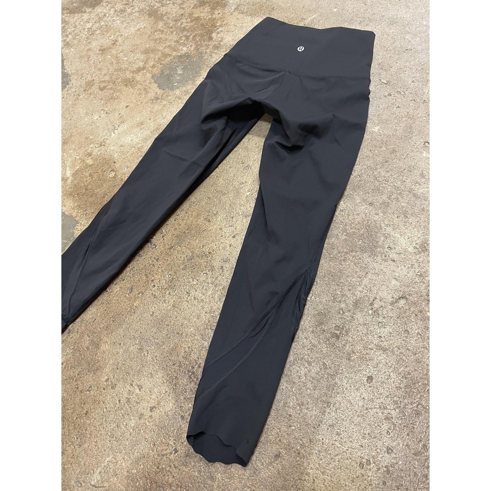Lululemon Leggings Womens 2 Black High Rise Mesh Panel Cropped Yoga Athletic - Picture 10 of 16